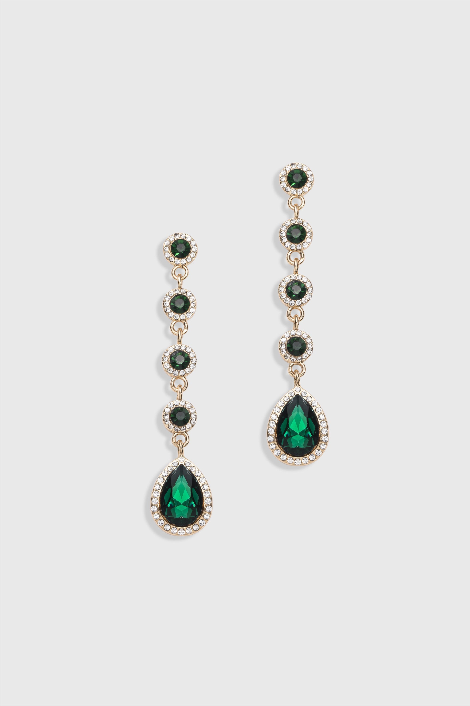 Teardrop Crystals Earrings - Dark Green/Light Gold
