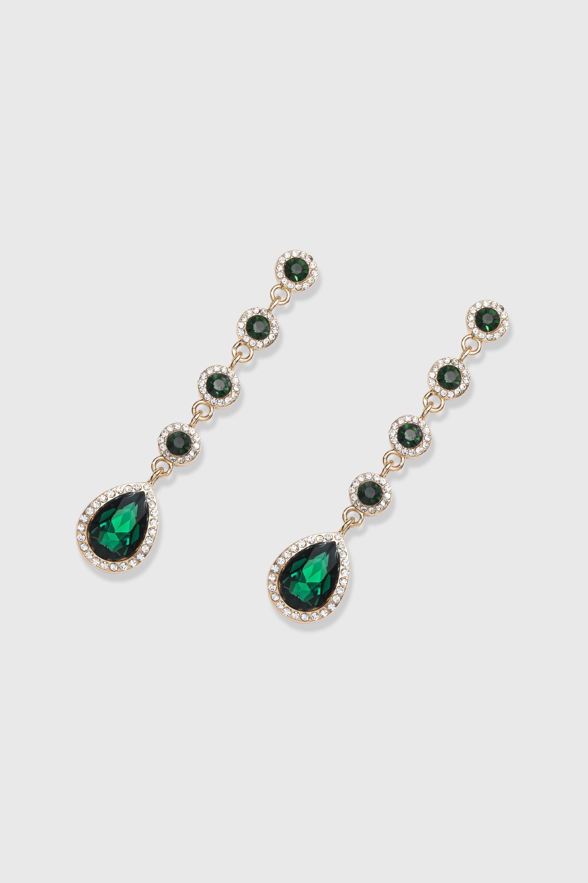 Teardrop Crystals Earrings - Dark Green/Light Gold