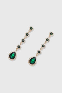 Teardrop Crystals Earrings - Dark Green/Light Gold