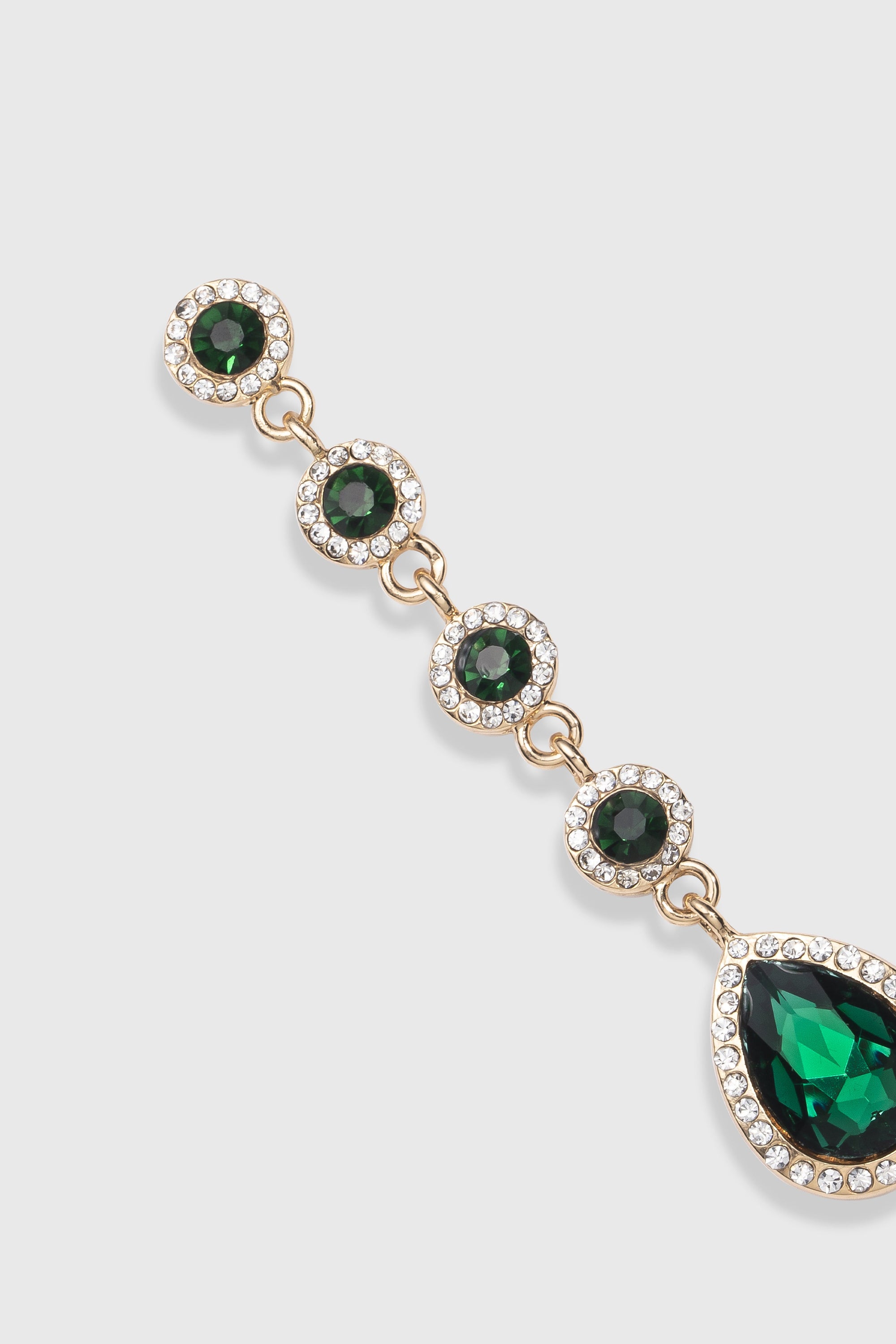 Teardrop Crystals Earrings - Dark Green/Light Gold
