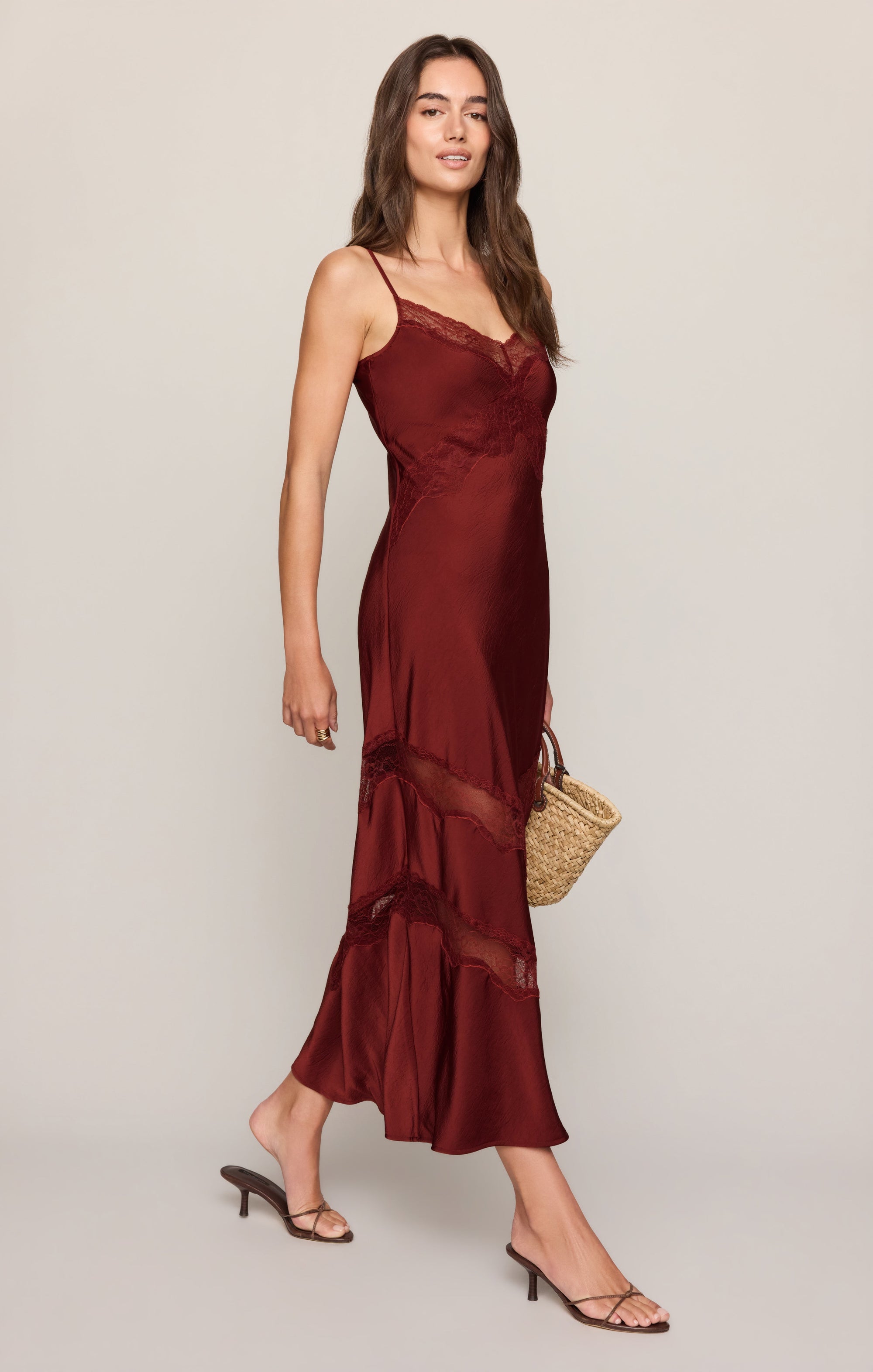 Bruna Lace Inset Midi Dress - Velvet Rouge