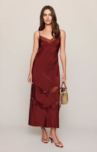 Bruna Lace Inset Midi Dress - Velvet Rouge