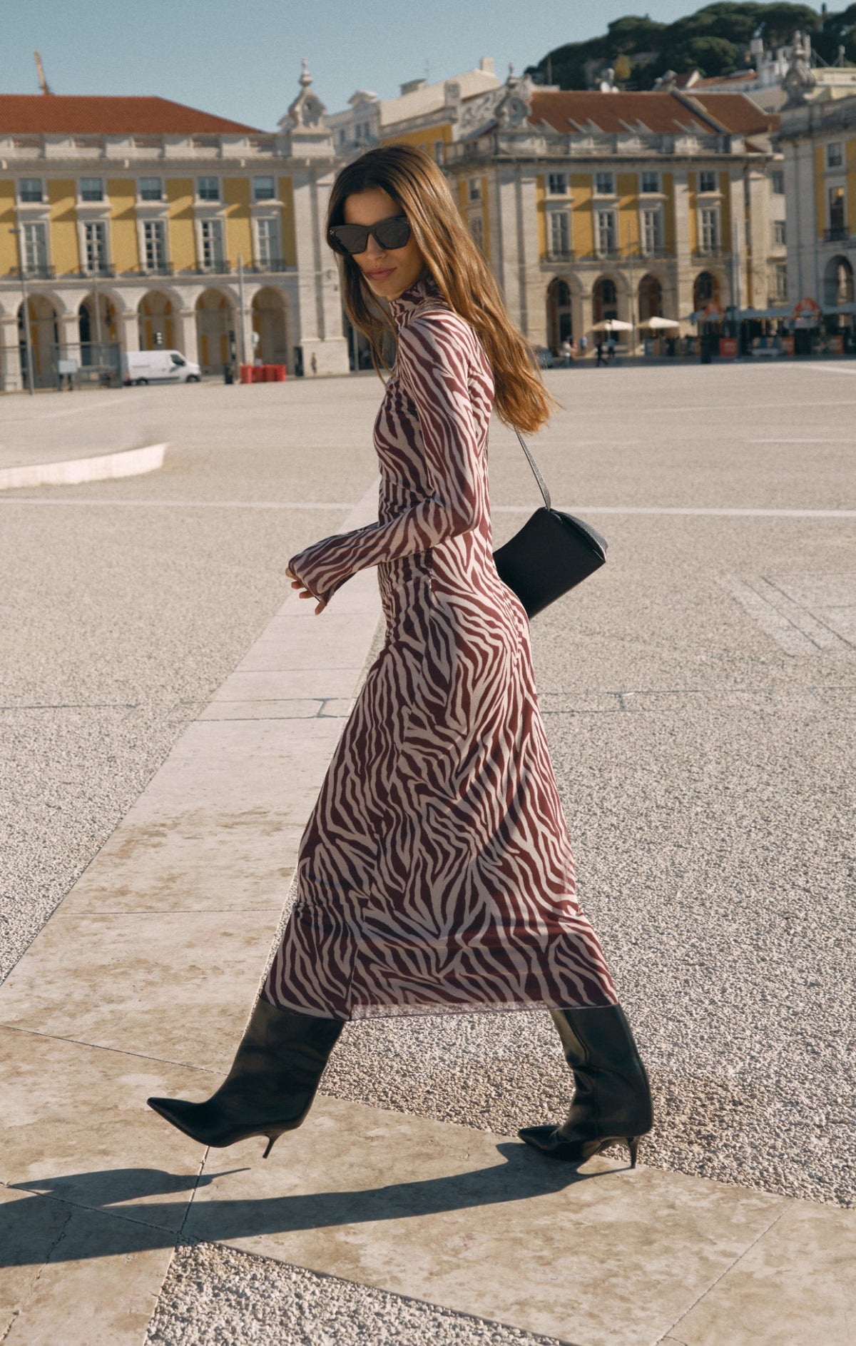 Sevilla Zebra Mesh Midi Dress - Velvet Rouge