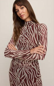 Sevilla Zebra Mesh Midi Dress - Velvet Rouge