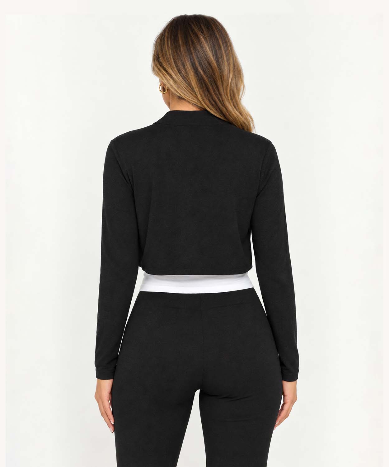 Long Sleeve Bolero Jacket with High Neck - Black