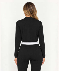 Long Sleeve Bolero Jacket with High Neck - Black