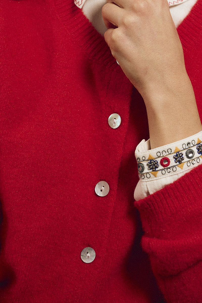 Knitted Cardigan - Red