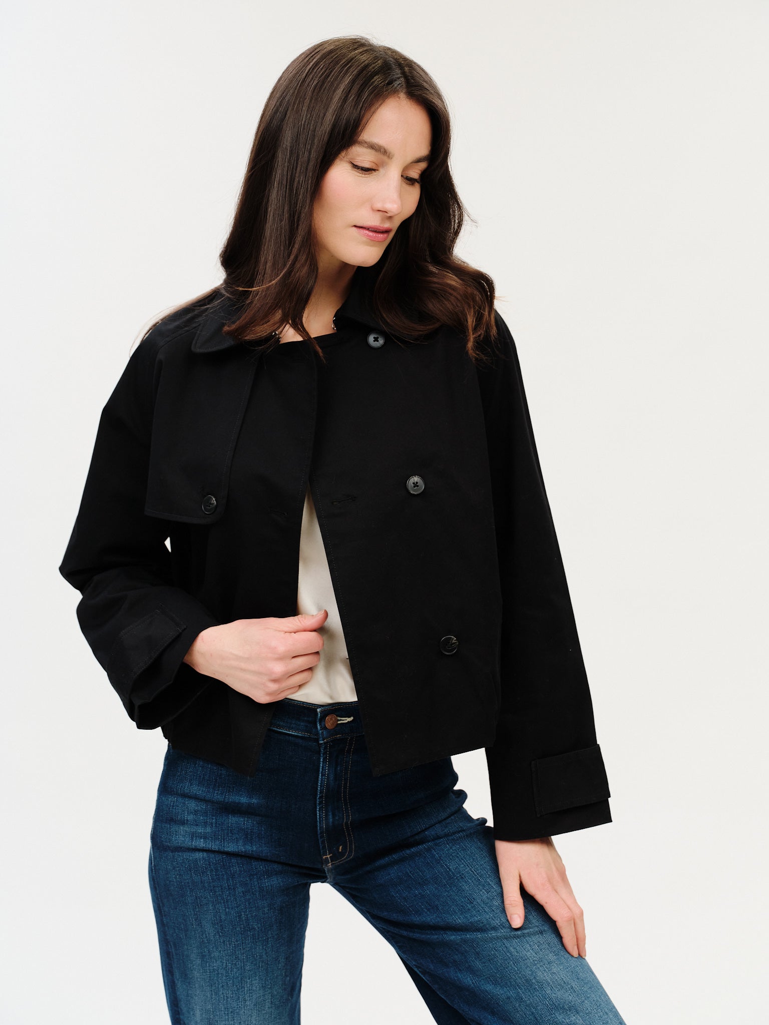 Arden Cropped Trench - Black