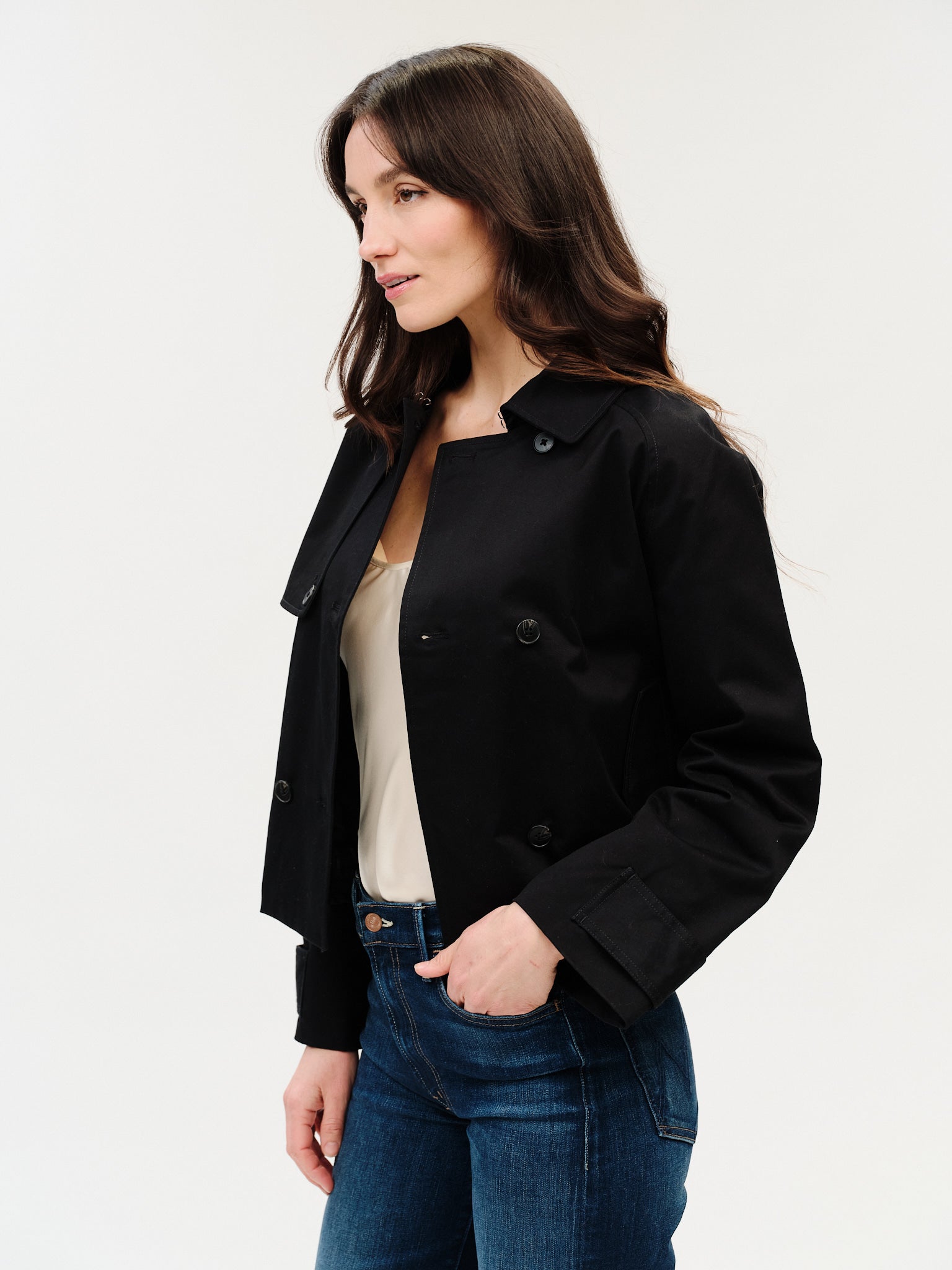 Arden Cropped Trench - Black